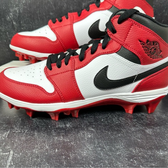 AIR JORDAN 1 MID TD CHICAGO MENS FOOTBALL CLEATS SIZE 10 LEATHER WHITE RED BLACK - Picture 8 of 11